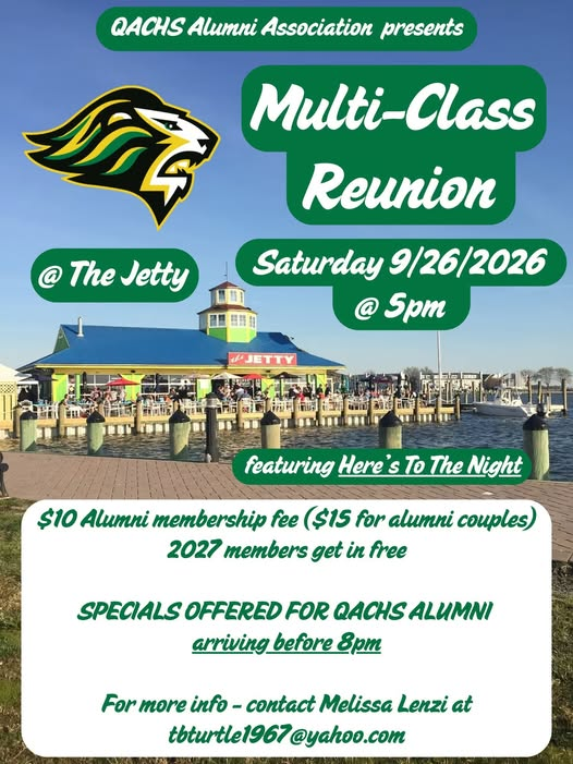 QACHS Multi-Class Reunion: Saturday, September 26, 5 PM at the Jetty